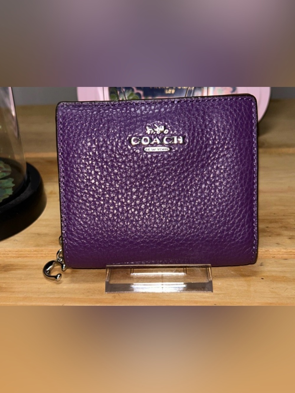 Coach Snap Wallet,efined pebble leather vibrant purple shade like new